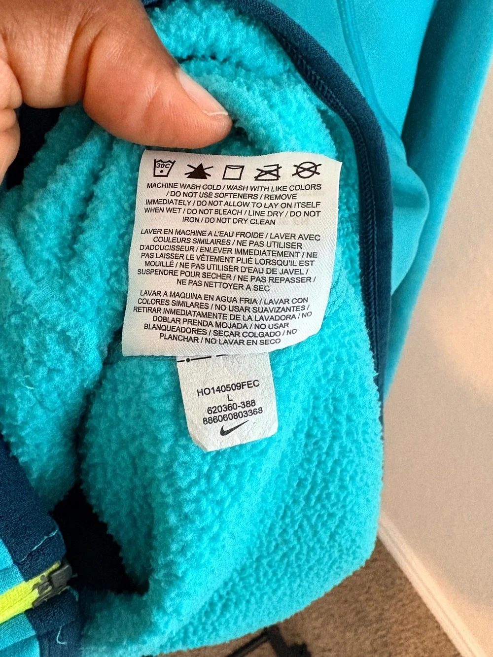 Nike Turquoise Hooded Zip-Up Sweatshirt with Yellow Trim